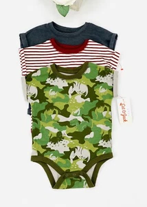 Cat & Jack Baby Boys Bodysuit Set Size 3-6M Dino Camo Stripe T-Shirt 3 Piece Set - Picture 1 of 6