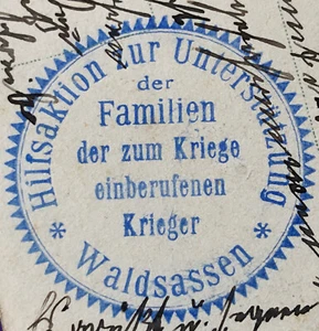 Sello ACCIÓN AUXILIAR PARA FAMILIAS DE GUERREROS WALDSASSEN POSTAL PATRIÓTICA SOLDADO - Imagen 1 de 3