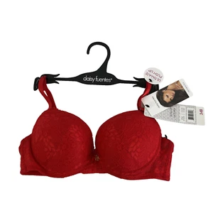 New Women’s Daisy Fuentes Ultimate Push Up Scallop Lace Bra Sz 34B NWT Red - Picture 1 of 5