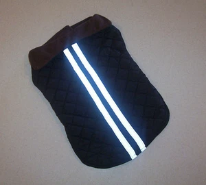 Black with Brown Collar Reflective Stripes Quilted Dog Coat Large Pet - Picture 1 of 2