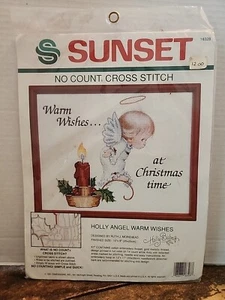 NOS Holly Angel No Count Cross Stitch Craft Kit Sunset Holly Babes Angel Candle - Picture 1 of 7
