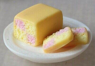 Dolls House Food. Artisan Made Miniature Battenberg Cake With 2 Slices On Plate. • 9.52$