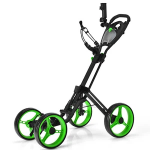 Carro de empuje de golf plegable de 4 ruedas con marcador de freno mango ajustable verde - Imagen 1 de 5