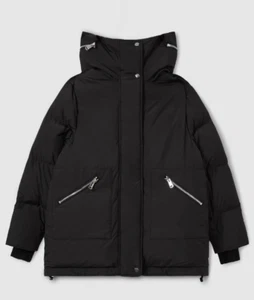 REISS Lexie Womens Concealed-Hood Puffer Coat Jacket in Black Size M - Picture 1 of 13