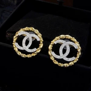 Vintage Classic Detachab Stud 14K 2-Tone Gold Lady Earrings Gift Natural Diamond - Picture 1 of 5