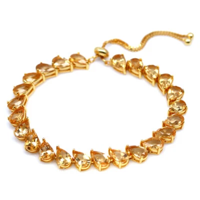 Unheated Gemstones Golden Yellow Citrine 925 Sterling Silver Bracelet 11.0" - Image 1 of 4