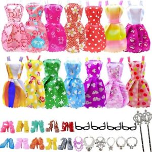 32 pcs Barbie Clothes Doll Fashion Wear Clothing outfits Dress up Gown Shoes Lot