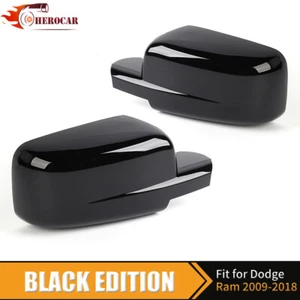 🌟2PCS Glosy Black Mirror Covers Caps For Ram 1500 2009-2018 without Cut-Outs US - Foto 1 di 9
