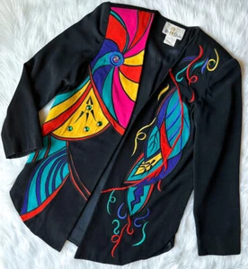 Vintage 80’s 90s The H Studio Jacket Colorblock Embroidered Gemstones Blazer 8 - Picture 1 of 6