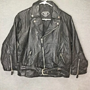 Diamond Plate GENUINE Leather Black Biker Jacket Womens Size 14 - Picture 1 of 8