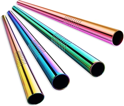 6-Pack Stainless Steel Metal Boba Straws, Extra Wide Colored Reusable S...