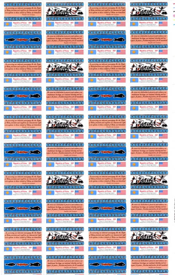 PALAU--Hoja completa de 40 estampillas Scott #1-#4 Foto 1 de 1