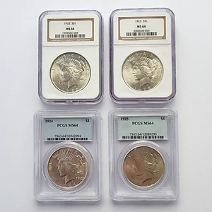 Peace Dollar Investor Lot of 4 | MS 64 | 1922, 1923, 1924, 1925 | NGC PCGS - Picture 1 of 18