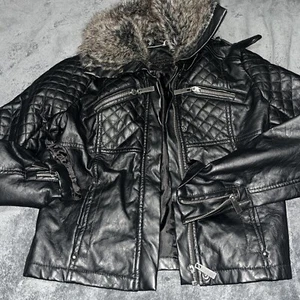 JouJou Black Faux Leather Biker Jacket Girls Size Medium. EUC - Picture 1 of 9