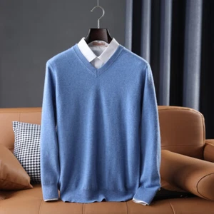 Maglioni Uomo Maniche Lunghe Lavorati a Maglia Collo Rotondo Collo a V Lana Cashmere Nuovi - Foto 1 di 44