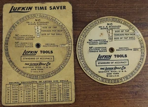 Vtg LUFKIN Time Saver Tap Drill Decimal Equivalents Slide Rule Cards 1935 USA - Picture 1 of 6