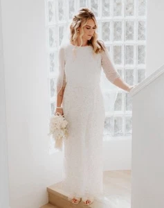 Stunning Debut By Debenhams Ivory Beaded Sequinned Wedding Dress Size 10-12 - Picture 1 of 5