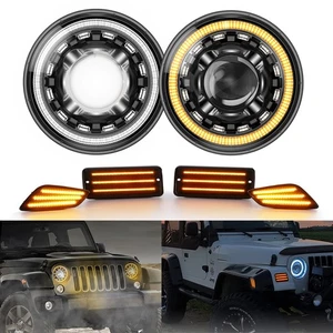 AUXBEAM For 97-06 Jeep Wrangler TJ Side Marker Lights+7" LED Headlight Amber DRL - Imagen 1 de 12
