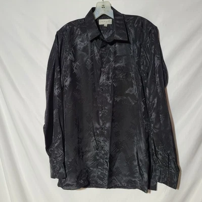 Men's Medium - MARQUIS Black on Black Design Long Sleeve Button Up Shirt - Image 1 of 4