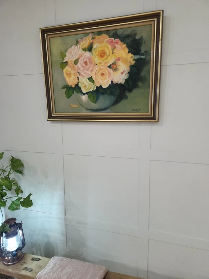 J Burrows Rose Oil Painting 91 - image 1 of 4