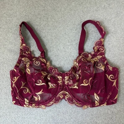 Sujetador de encaje Soma Sensuous bordado floral transparente sin forro púrpura dorado talla 34DD Foto 1 de 4