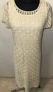 NWT Chicos Crochet Dress Sz 1 Cotton Solid Ivory Short Sleeve w/ Slip - Picture 1 of 7