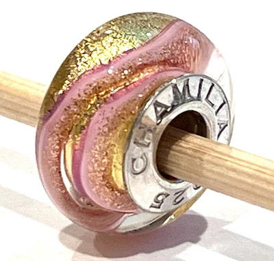 CHAMILIA OB-155 Rosa y Oro Vidrio y Plata de Ley Dije CHAMILA925 + BOLSA RETIRADA Foto 1 de 4