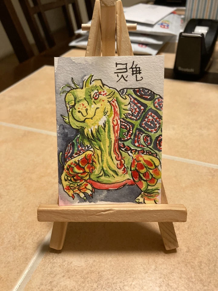 ACEO Original Art Painting Miniature card Mini ATC Animal Turtle - Image 1 of 1