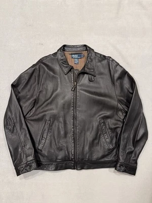 Chaqueta de bombardero de cuero suave Polo Ralph Lauren de colección cremallera completa negra para hombre talla XXL Foto 1 de 4