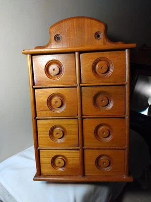 Estate Antique Spice Cabinet Oak Wood 8 Drawers Great Cond w Sewing Items Fine  - Image 1 of 4