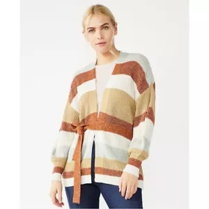 Cardigan nuovo con etichette Nine West manica a palloncino cravatta in vita come nuovo a righe noce moscata taglia XS - Foto 1 di 3
