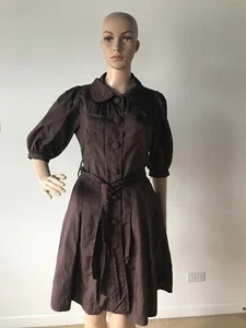 Acole Dark Brown 100% Nylon Trench Coat Jacket Button Down Belted 3/4 Sleeves M - Picture 1 of 12