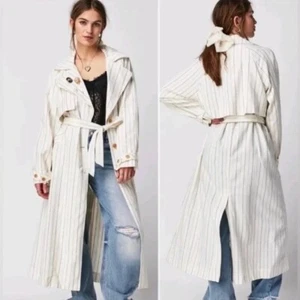 NWT Free People Melia Mac Coat $228 Large Ivory Combo Linen - Picture 1 of 8
