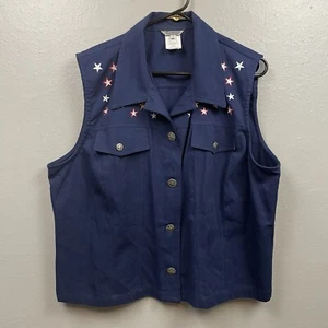 Vtg Stonebridge Denim Vest Women Size 1X Embroidered Stars Western Rodeo - Picture 1 of 7