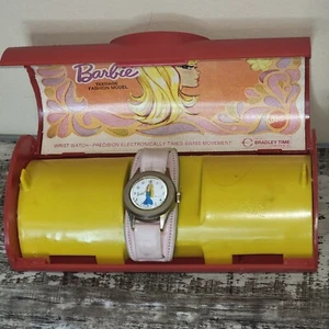 Vintage 1971 Barbie Fashion Wrist Watch Pink w/ Display Case Manuel Wind - Picture 1 of 10