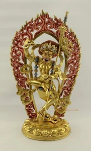 15.5" Simha Mukhi Yogini / Jogini Dakini Gold Gilded Copper Statue Patan, Nepal - Imagen 1 de 5