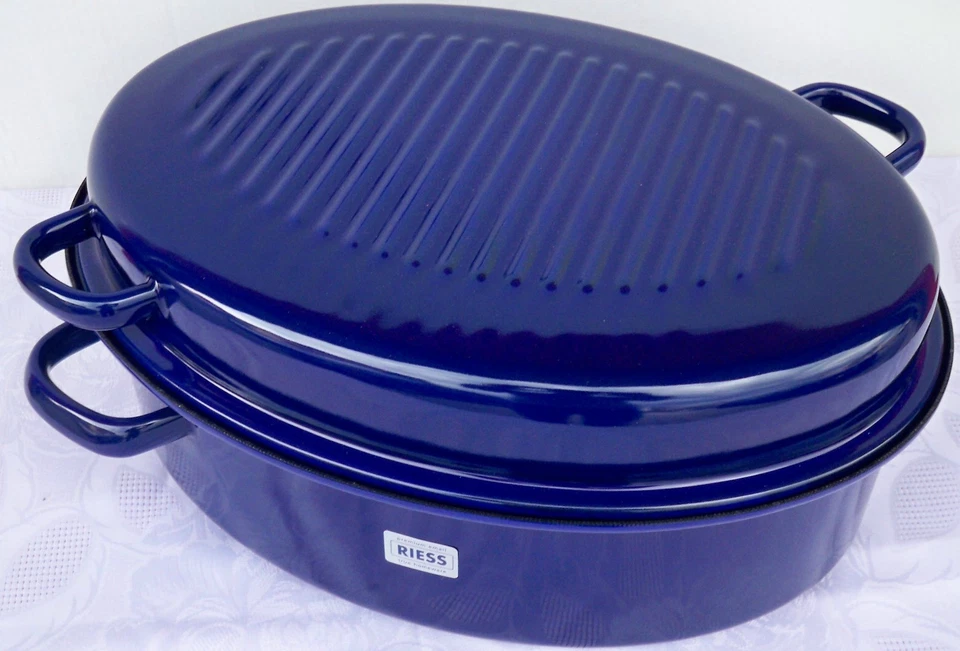 RIESS Email Emaille Gänsebräter oval 38 cm mit Deckel Bräter Pfanne Bratpfanne - Bild 1 von 1