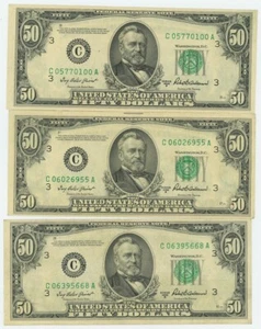 FR #2109C $50 1950B (3) Federal Reserve Notes Philadelphia DC-6254 - Picture 1 of 2