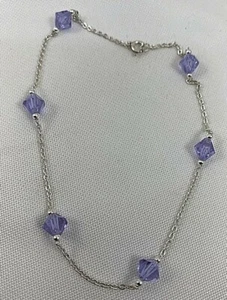 Handgefertigt ~ Sterlingsilber 0,925 6 mm lila Kristall 10" Fußkettchen Fußkettchen - Bild 1 von 5