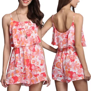 Floral Sleeveless A-line Dress Womens Summer Romper Casual Short Jumpsuits US - Picture 1 of 9