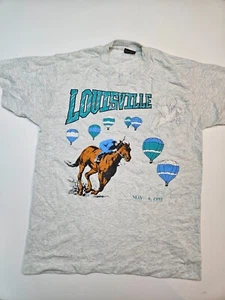 Camisa Derby Louisville KY Gris M 1995 Vintage Puntada Única Caballo Globo - Imagen 1 de 10