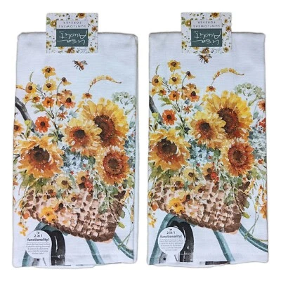 Set of 2 SUNFLOWERS FOREVER Bicycle Terry Kitchen Towels by Kay Dee Designs - Image 1 of 2
