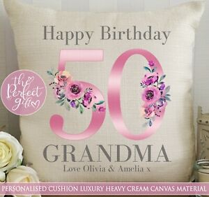 PERSONALISED BIRTHDAY CUSHION 50TH 60TH 70TH 80TH 90TH MOTHERS DAY GIFT MOM NAN