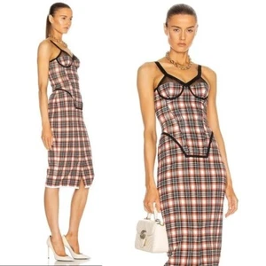 Burberry NEW Corset Red Black Nova Check Plaid Bodycon Midi Dress Size 2 - Picture 1 of 11
