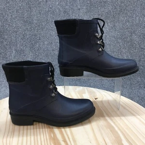 Merona Rain Boots Wmens 7 Brailey Ankle Booties Blue Rubber Lace Up Comfort - Picture 1 of 18