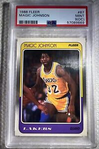 1988-89 Fleer NBA Basketball 67 Magic Johnson PSA 9 OC Los Angeles Lakers
