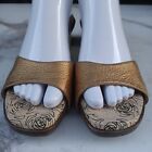 Taryn Rose Open Toe Gold Studded Leather Wood Sandals Women's Size 38