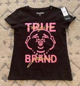 TRUE RELIGION GIRLS/KIDS/YOUTH BUDDA PRINT BLACK/PINK T-SHIRT - SIZE M - NEW/TAG - Picture 1 of 10
