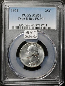 1964 Washington Quarter. MS 64. Type B Reverse. FS-901. g665 - Picture 1 of 2