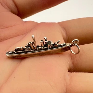 Vintage 925 Sterling Silver Long Battleship Charm Pendant 1.5" (3.6g) - Picture 1 of 4